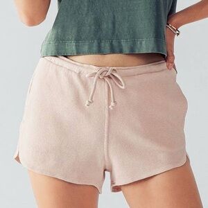 URBAN DAIZY PINK CLAY TEXTURED PIGMENT GARMENT WASH DOLPHIN SHORTS
